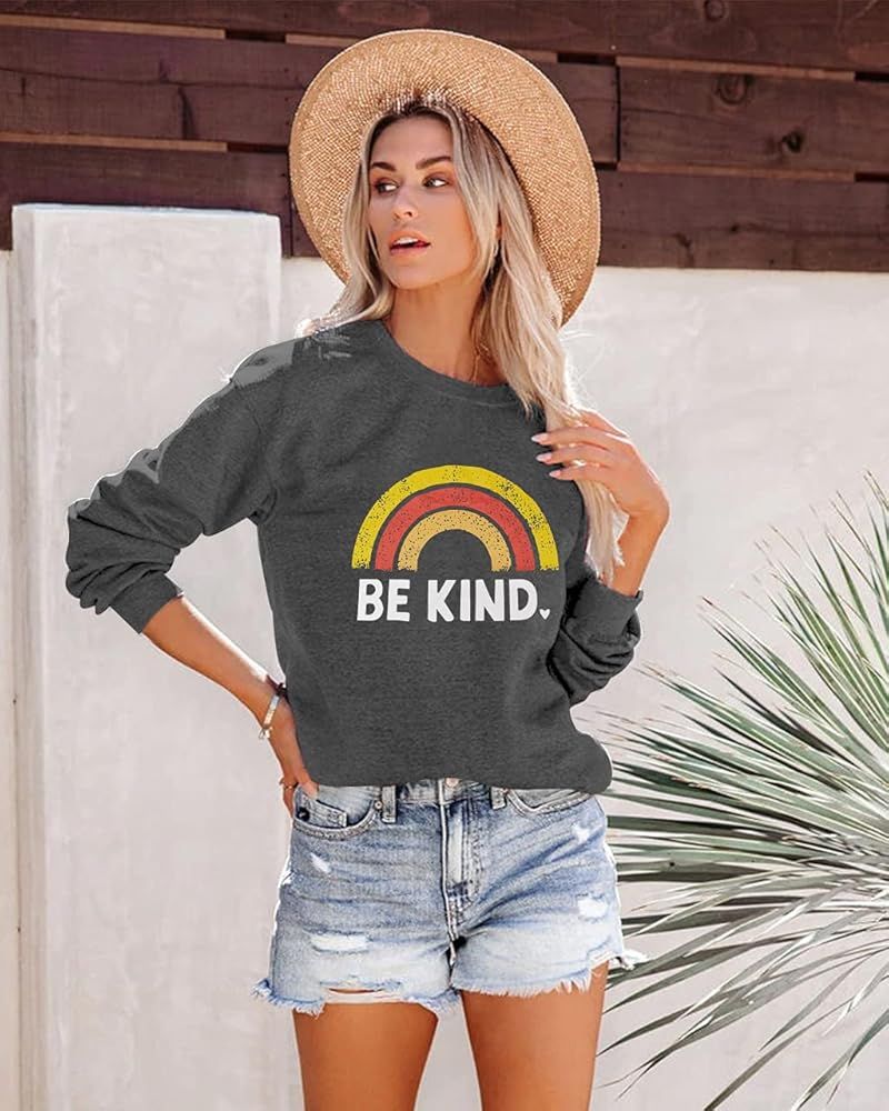 BLANCHES Long Sleeve Shirt Women Be Kind Pullover Tops Crew Neck Tops Shirt | Amazon (US)