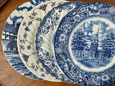 Vintage Mismatched China Dinner Plates ~ Set of 4 ~ Blue & White ~ | eBay US