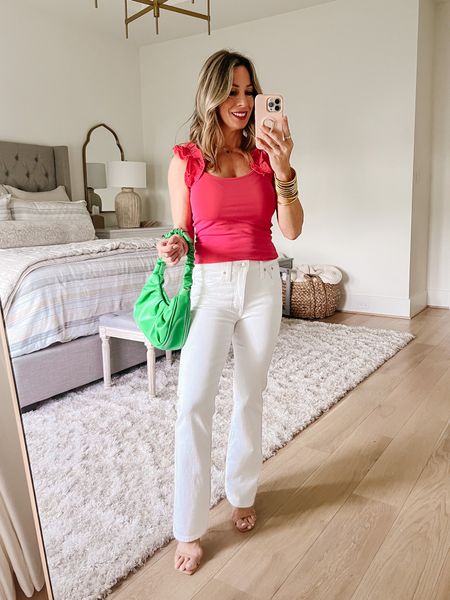 Top • Jeans • Sandals • Bag

Top Fit: I’m wearing an XS
Jeans Fit: I’m wearing a 24, size down 

Madewell Denim, White Jeans, Summer Style, Spring Style 

#LTKFind #LTKSeasonal #LTKstyletip