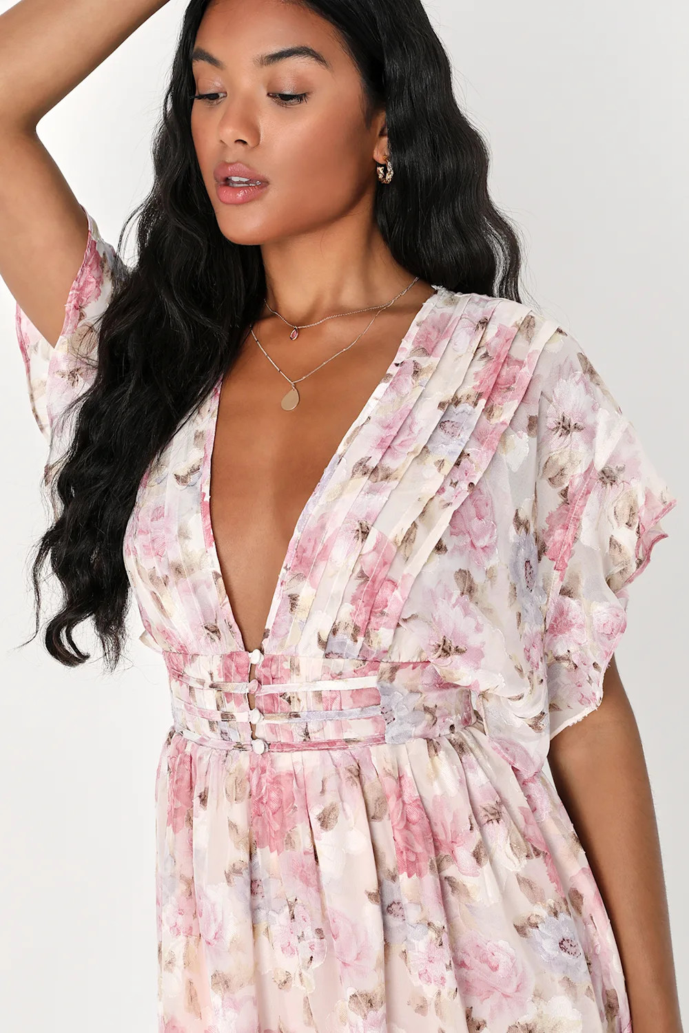 Eclectic Elegance Blush Floral Jacquard Lace-Up Midi Dress | Lulus