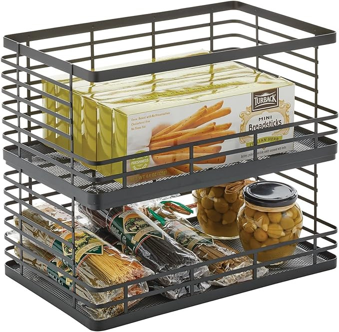 mDesign Wide Stackable Metal Wire Food Baskets with Open Front for Kitchen, Pantry, Cabinet, Coun... | Amazon (US)