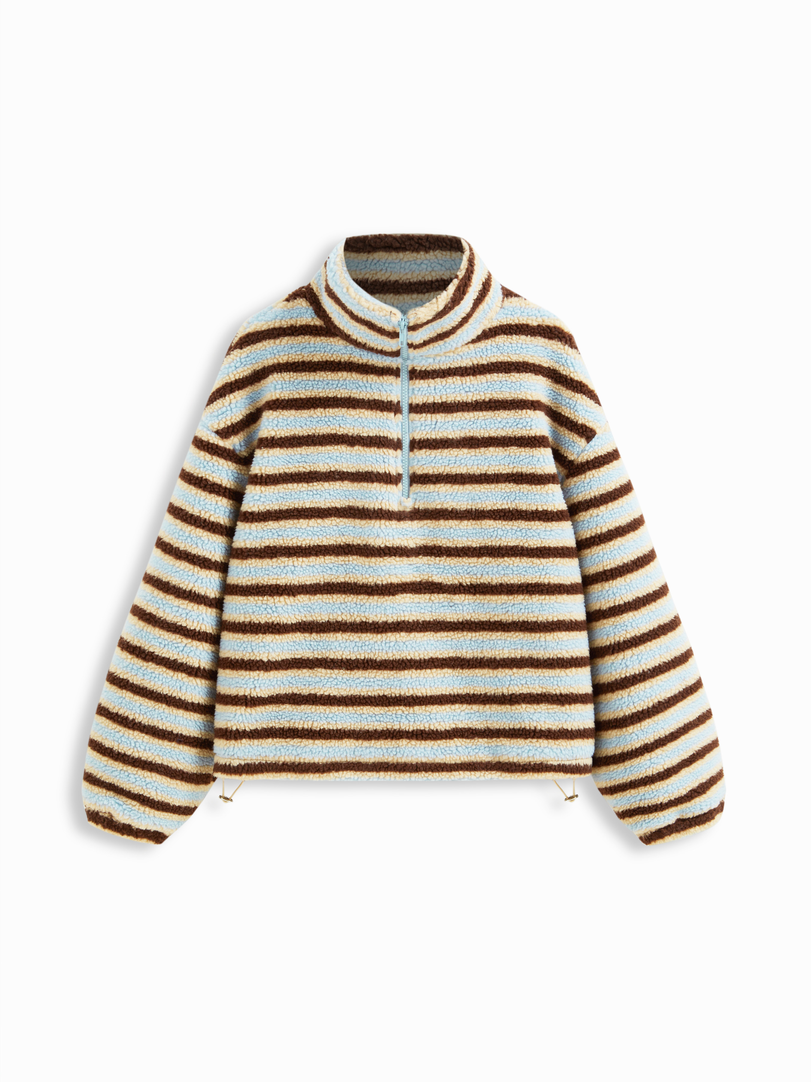 Fleece Fleece Stripe Stand Collar Drawstring Half Zip Oversized Sweatshirt For Daily Casual | Cider