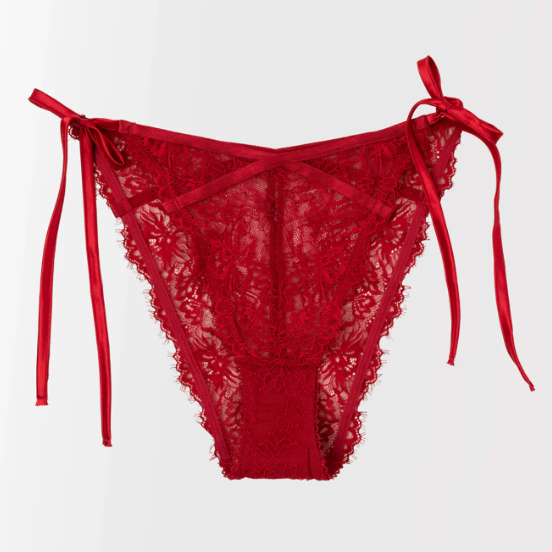 Lacy Side Tie Panty - Red | Mentionables