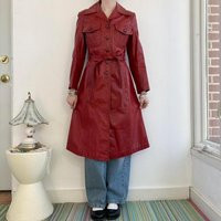 Vintage Red Leather Long Trenchcoat Jacket By Tfc/Size Small | Etsy (US)