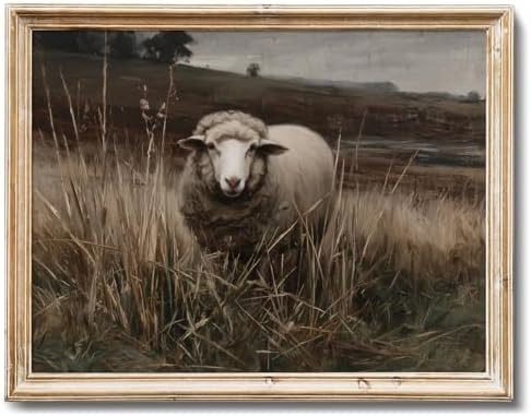RETRART Vintage Sheep Canvas Wall Art, Rustic Farmhouse Animal Decor Sheep in Meadow Oil Painting... | Amazon (US)