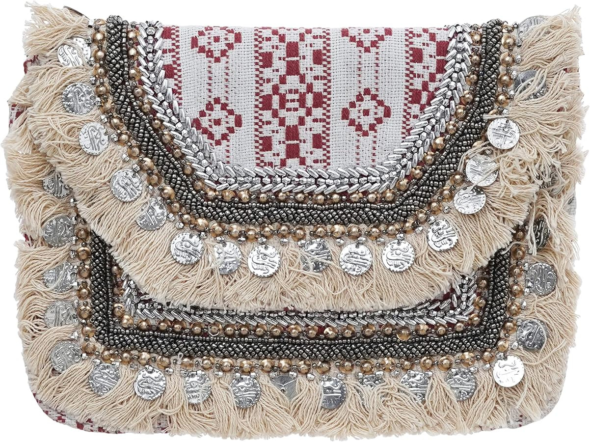 Handbags for Girls Ethnic Beads Women Clutch Embroidery Work Crossbody Sling Bag Bling Box Messen... | Amazon (US)