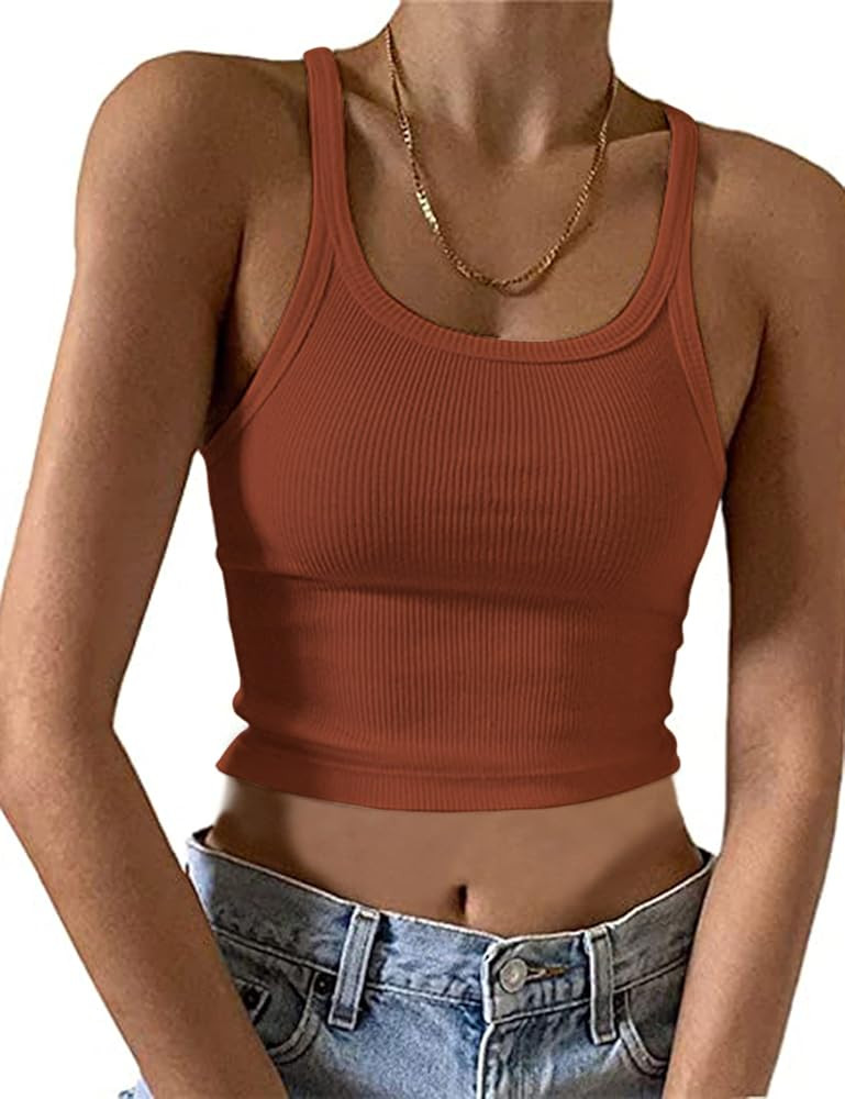 KAMISSY Women's Sleeveless Crop Tank Top Slim Fit Scoop Neck Ribbed Knit Basic Crop Cami Shirts T... | Amazon (US)