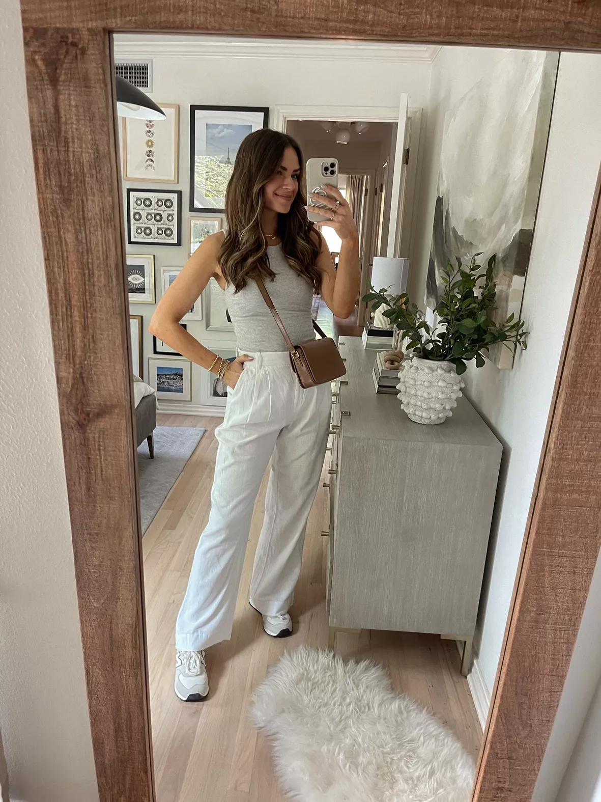 Linen Blend Tailored Pant in White