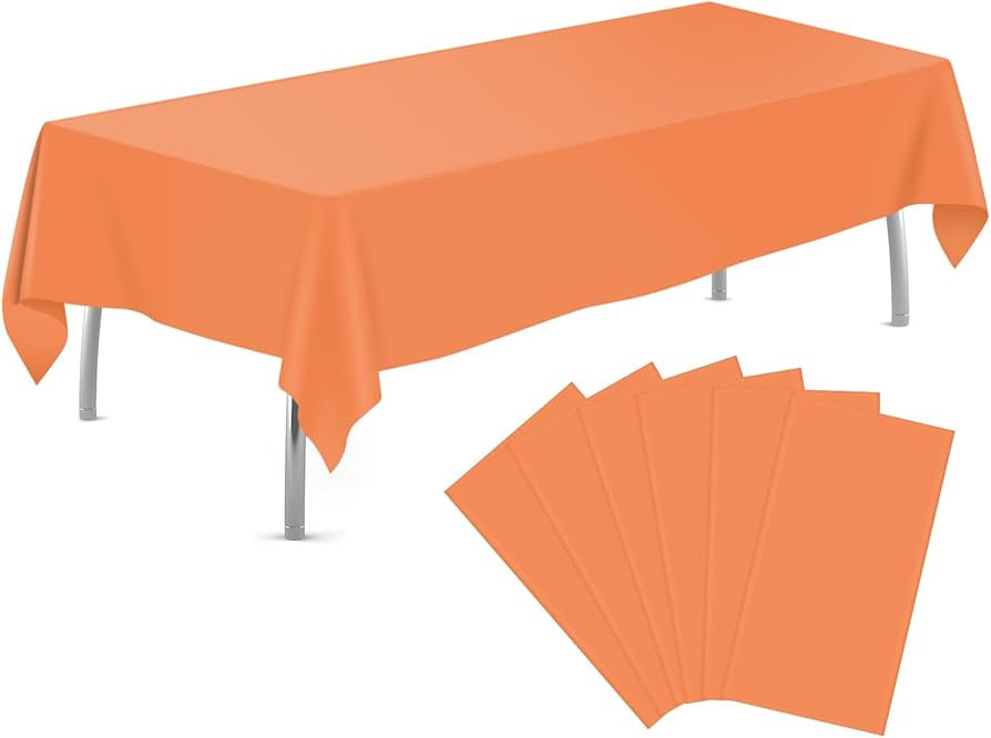 Orange 6 Pack Plastic Table Cloth 54" x 108", Disposable Tablecloths Rectangle Table Cover, Plast... | Amazon (US)