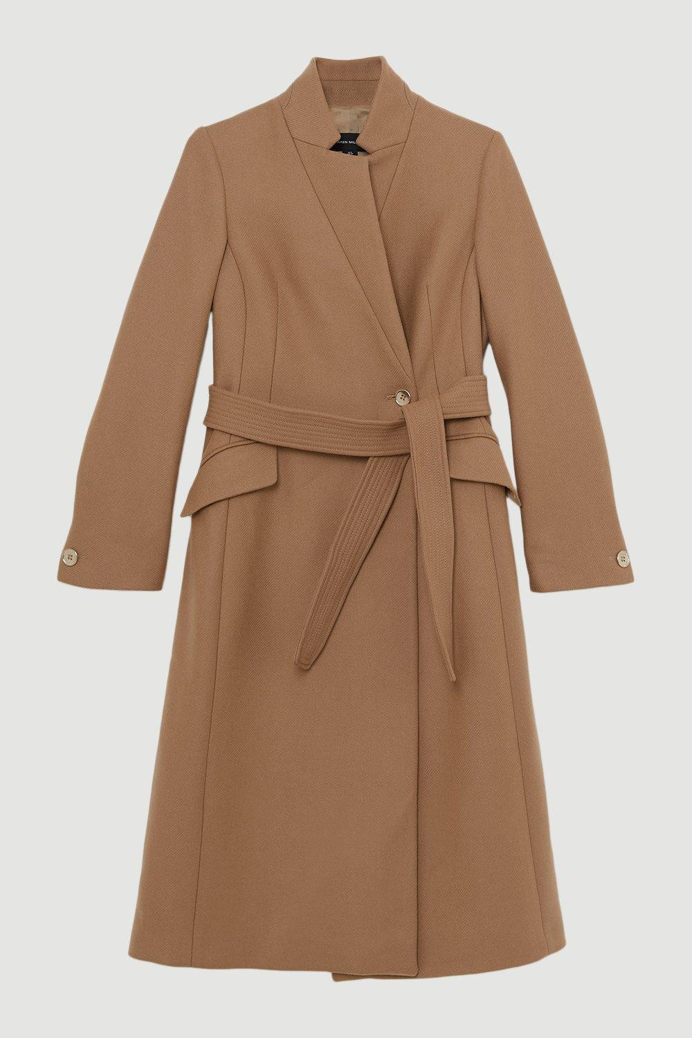 Premium Italian Manteco Wool Investment Notch Neck Midi Coat | Karen Millen | Karen Millen UK + IE + DE + NL