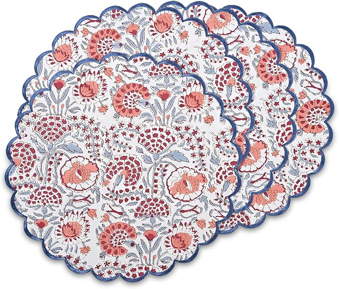 Ridhi Bo-ho Round Place Mat Double Layer Floral Cotton Washable Placemats 15" Round Embroidery Bl... | Amazon (US)