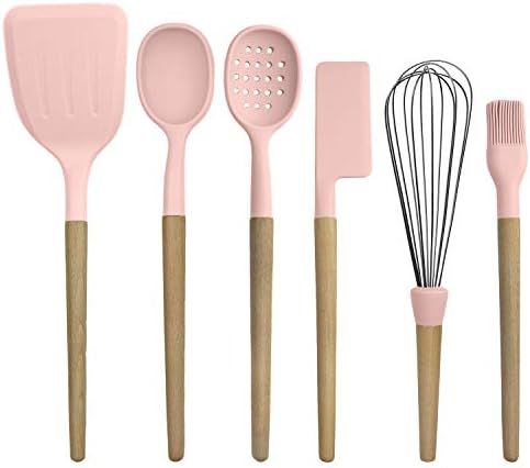 Country Kitchen 6 pc Non Stick Silicone Utensil Baking Set with Rounded Wooden Handles for Cookin... | Amazon (US)
