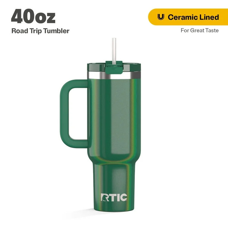 RTIC 40 oz Ceramic Lined Road Trip Tumbler, Leak-Resistant Straw Lid, Pine Tree Glitter | Walmart (US)