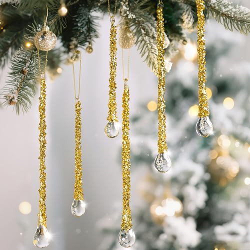 H&D HYALINE & DORA 6" and 8" Golden Glass Icicle Drop Ornaments Glass Icicles Hanging Ornament for Christmas Tree Outdoor Decor, Set of 6 | Amazon (US)