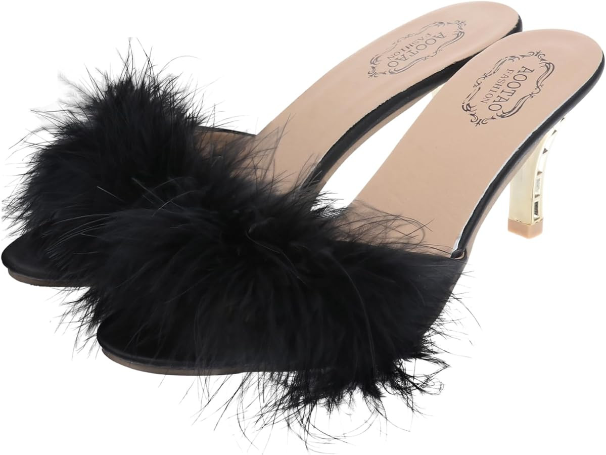 BESTYASH 1 Pair Fur Slippers Women Heeled Sandals Heels with Fur Slip on Slippers Fuzzy Slippers ... | Amazon (UK)