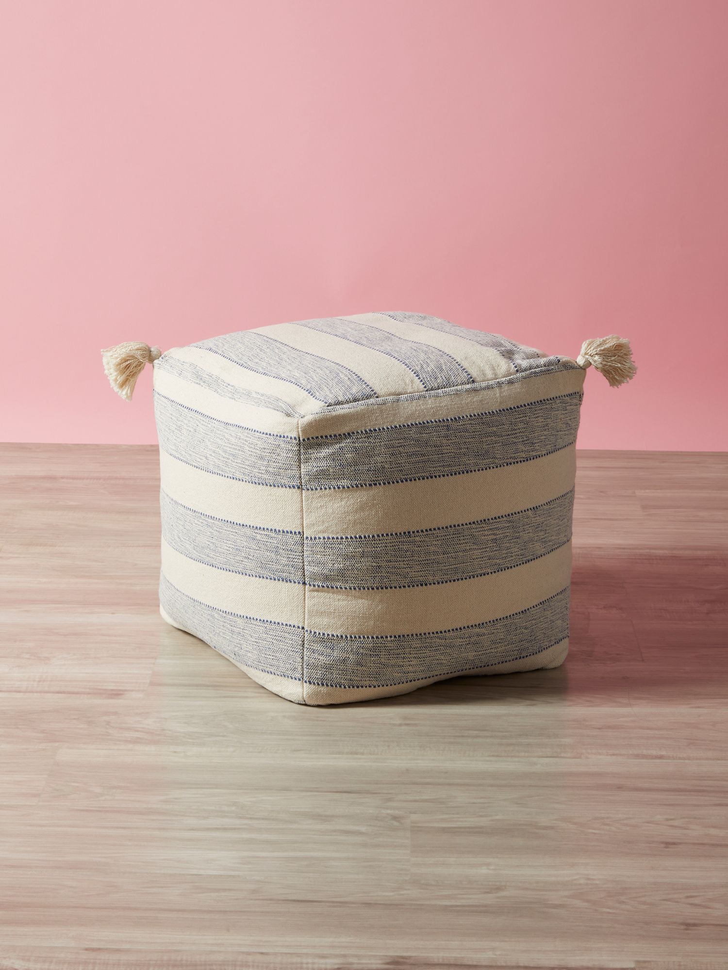 18x18 Woven Striped Pouf With Tassels | Living Room | HomeGoods | HomeGoods
