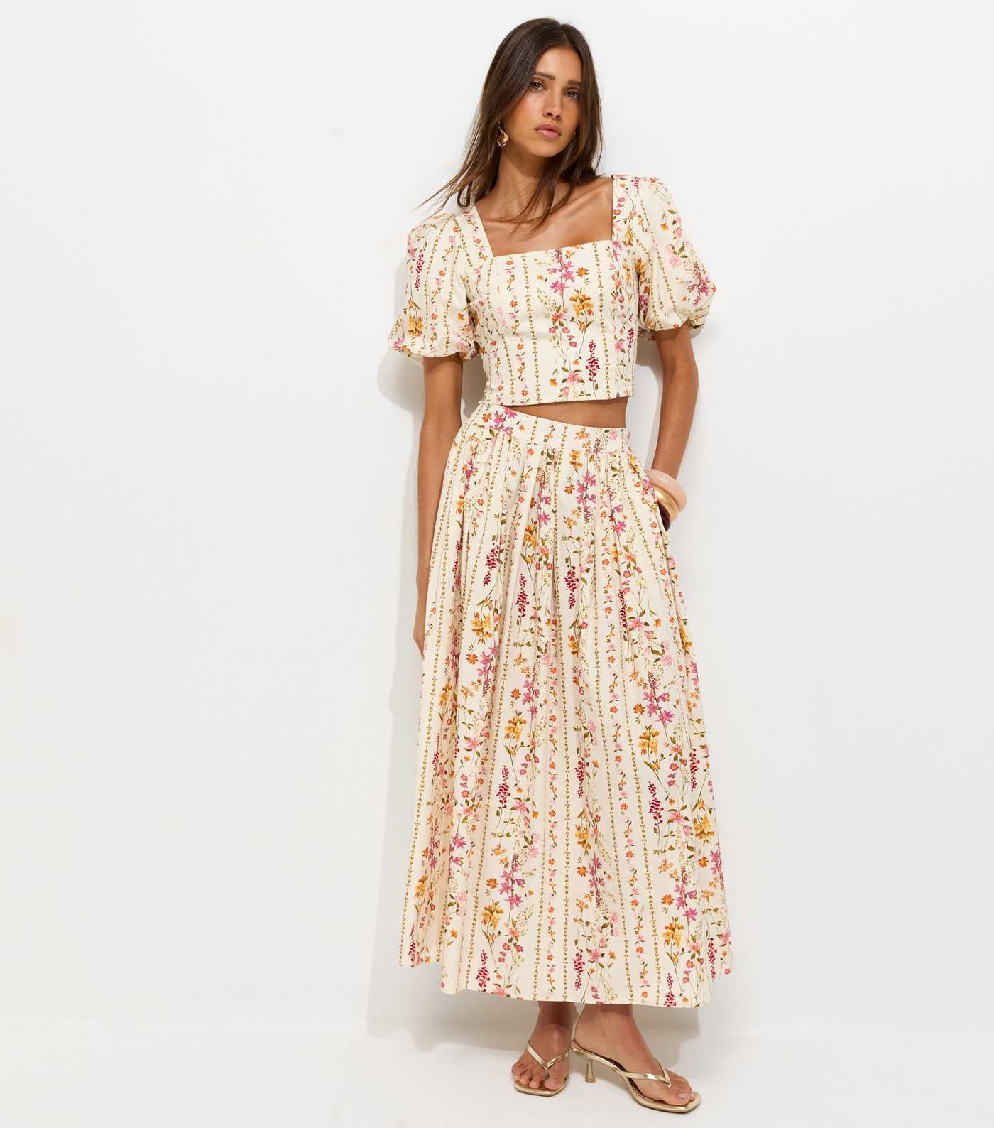 White Floral Print Midi Skirt | New Look | New Look (UK)