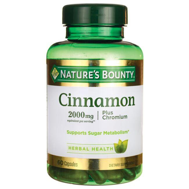 Nature's Bounty Cinnamon Plus Chromium Vitamin | 2000 mg | 60 Caps | Swanson