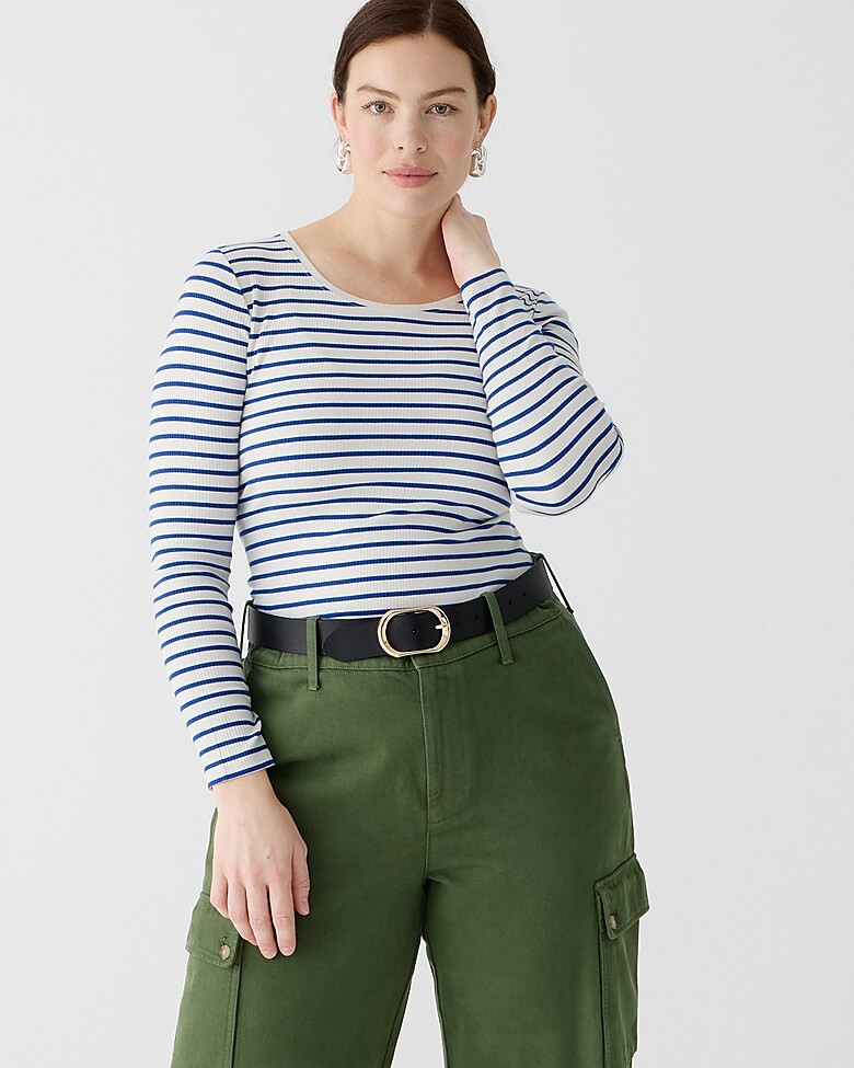 Long-sleeve crewneck T-shirt in striped vintage rib | J. Crew US