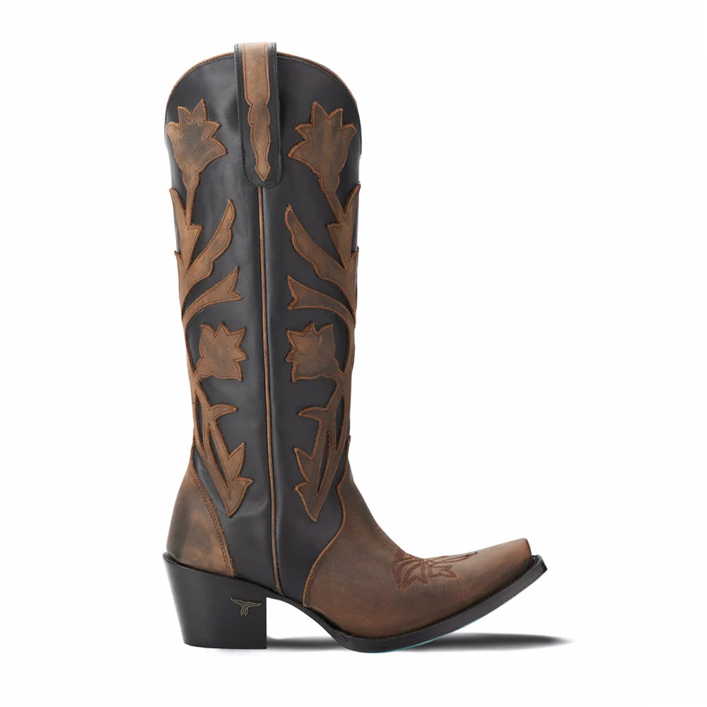 Shop Brown Womens Lane Jolene Tooled Inlay Floral Snip Toe Cowboy Boot | Shoebacca