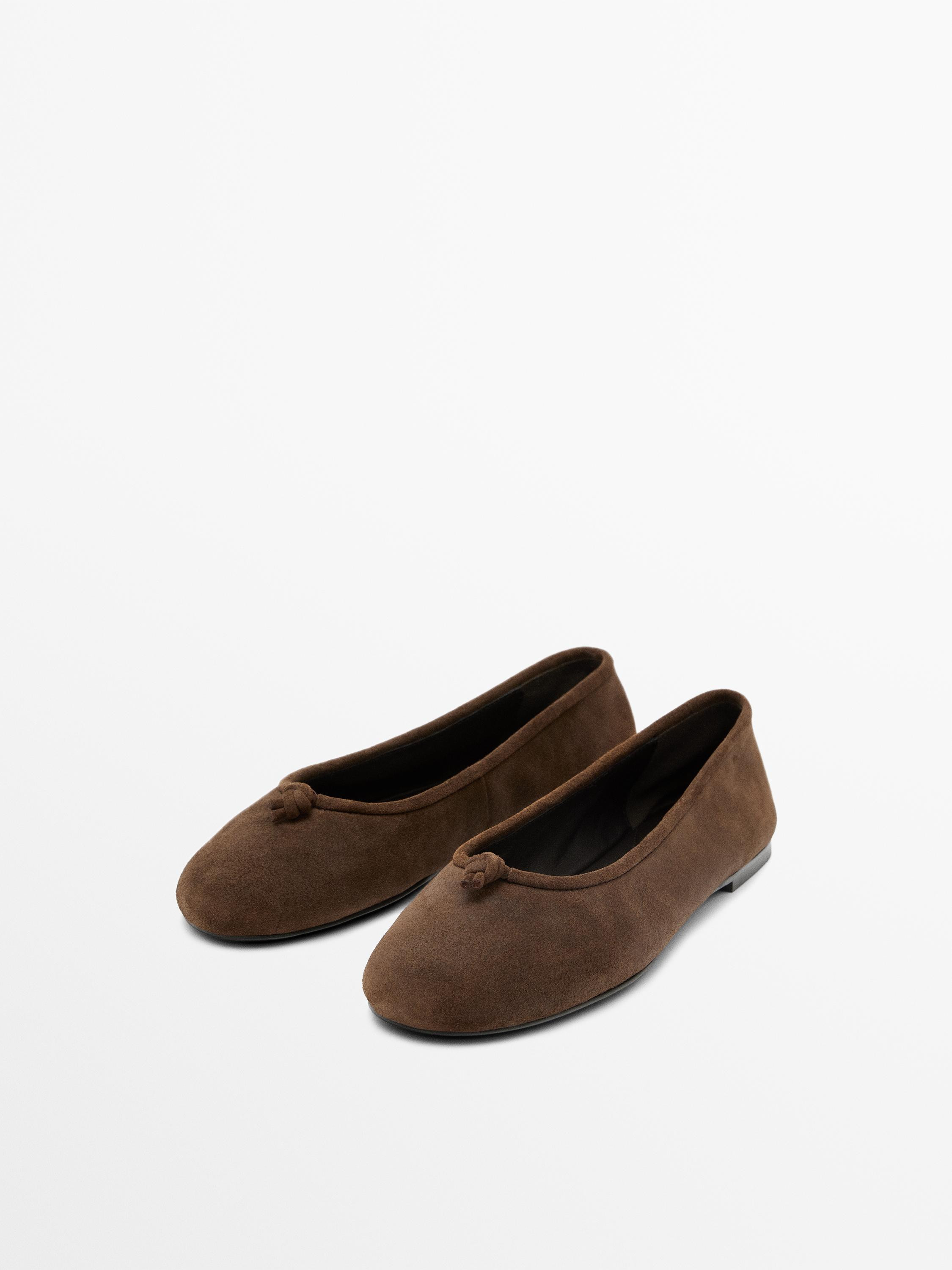 Leather ballet flats with knot | Massimo Dutti UK