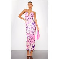 Purple Abstract Plisse Wired Plunge Ruched Bum Maxi Dress | PrettyLittleThing US