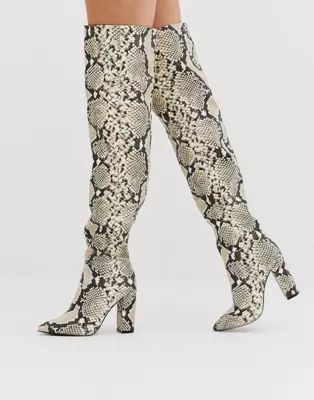 Call It Spring by ALDO Slouch knee high boots in snake print | ASOS US