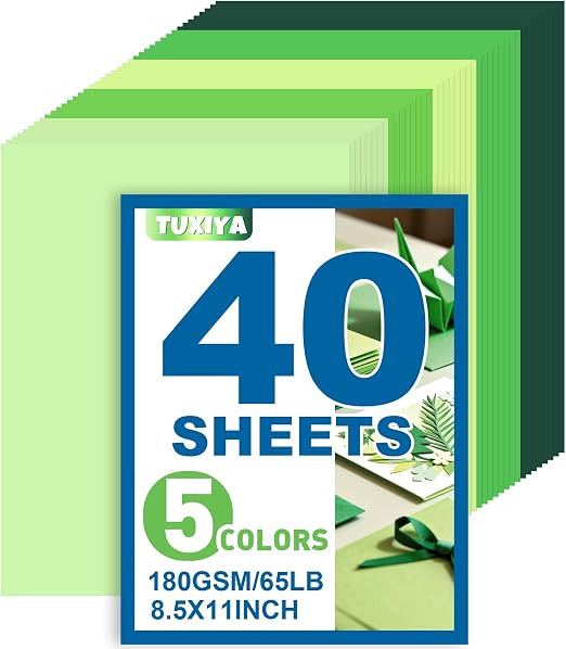 40 Sheets 8.5" x 11" Colored Cardstock, 5 Assorted Green Shades of 180GSM/65LB Construction Paper... | Amazon (US)