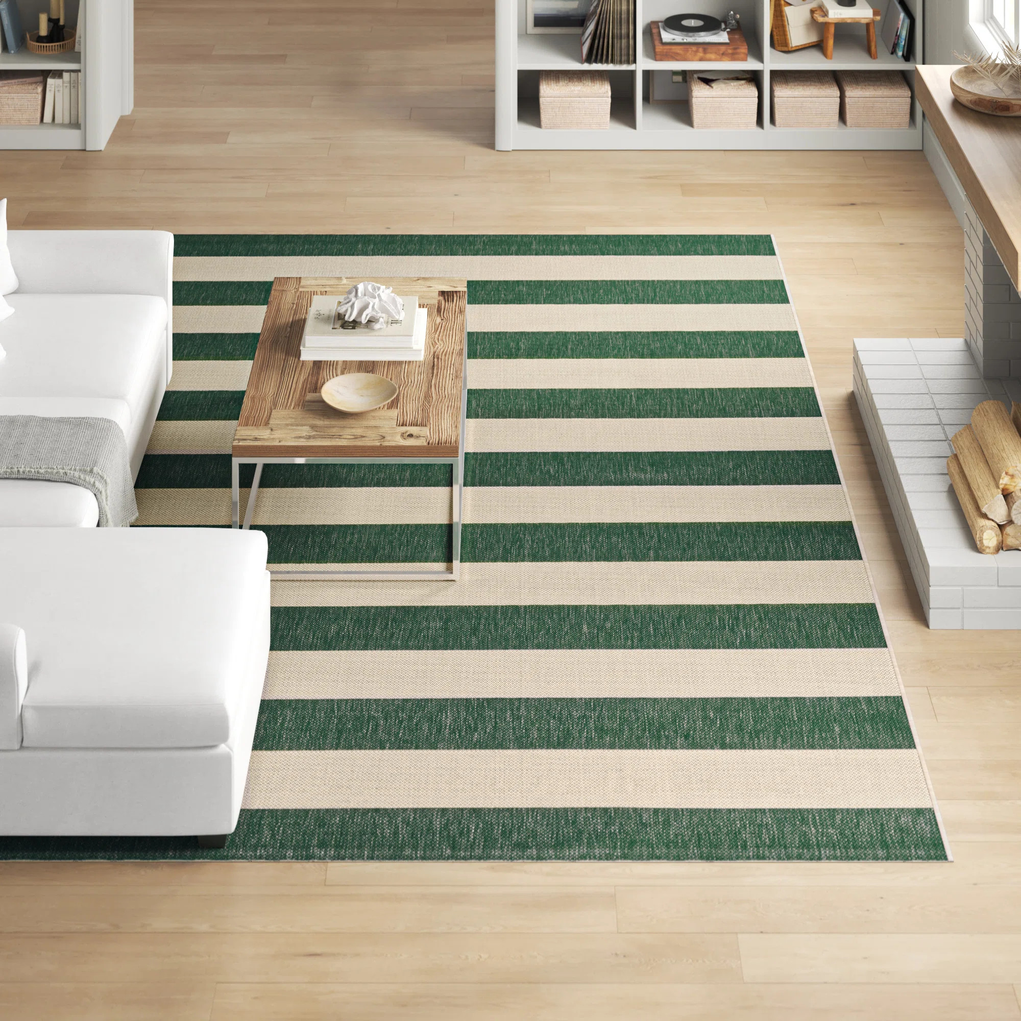 Kempston Striped Beige/Dark Green Outdoor Area Indoor/Outdoor Area Rug | Wayfair North America