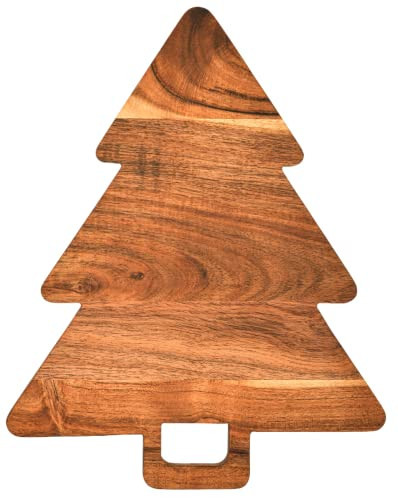 Treen Art Wooden Christmas Tree Cutting Board for Kitchen Decor, 14"L x 11"W Tree Shaped Acacia Wood Chopping Board with Handle, Serving Charcuterie Platter | Amazon (US)