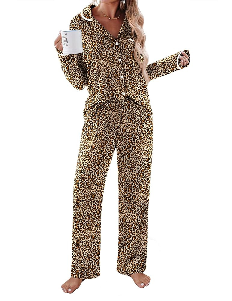 Ekouaer Women's Pajama Sets Long Sleeve Button Down 2 Piece Pjs Soft Lounge Sets Notch Collar Sle... | Amazon (US)