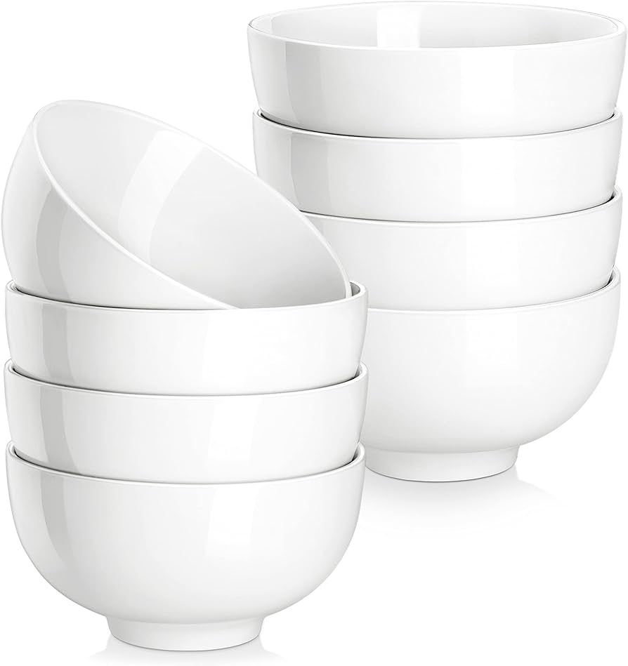 MALACASA 12 oz Small Dessert Bowls - Porcelain White Bowls Set of 8 for Side Dishes - 4.5" Bowl f... | Amazon (US)