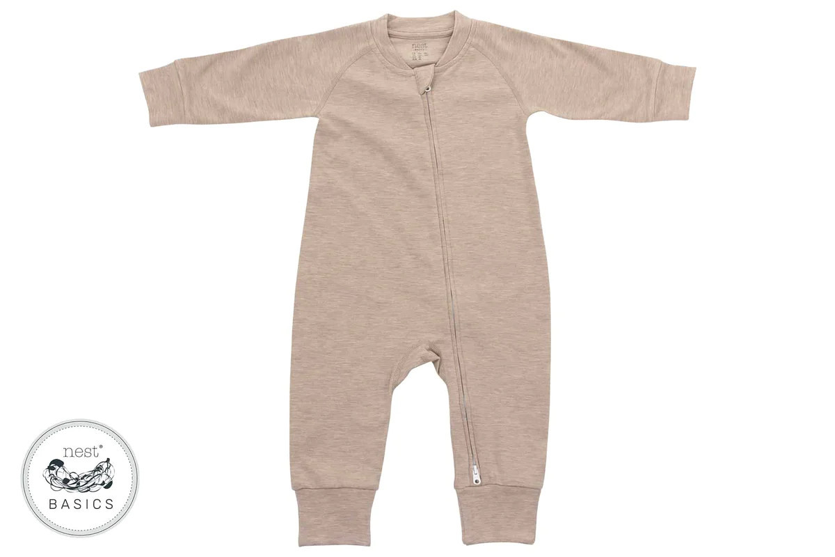 Basics Bamboo Cotton Long Sleeve Romper - Warm Taupe | Nest Designs