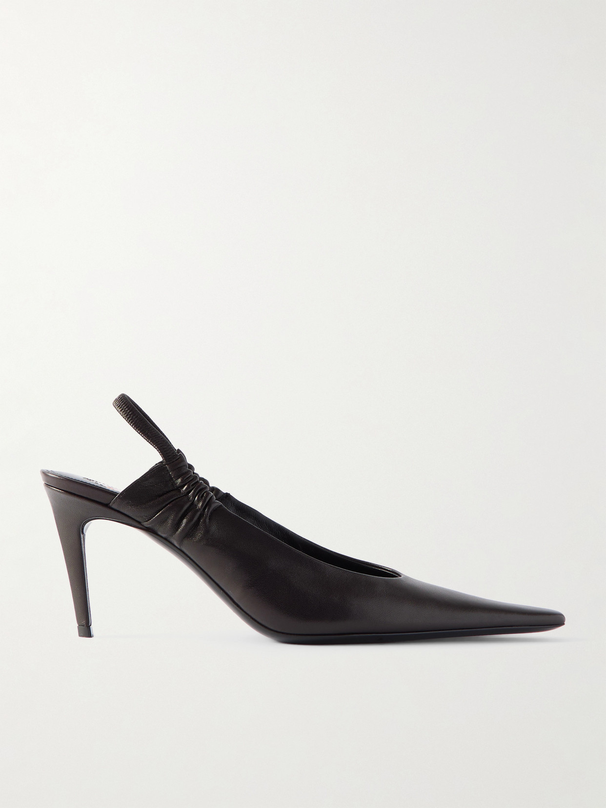 SAINT LAURENT - Anne Marie Gathered Leather Slingback Pumps - Brown | NET-A-PORTER (US)