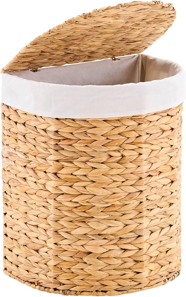 Half Round Wicker Laundry Hamper with Lid and 2 Removable Liner Bags, Handwoven Natural Water Hya... | Amazon (US)