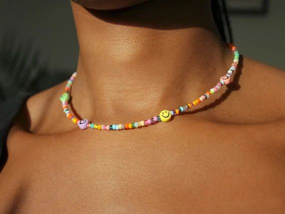 Pearl Necklace With Colourful Smileys Colourful Beaded | Etsy | Etsy (US)