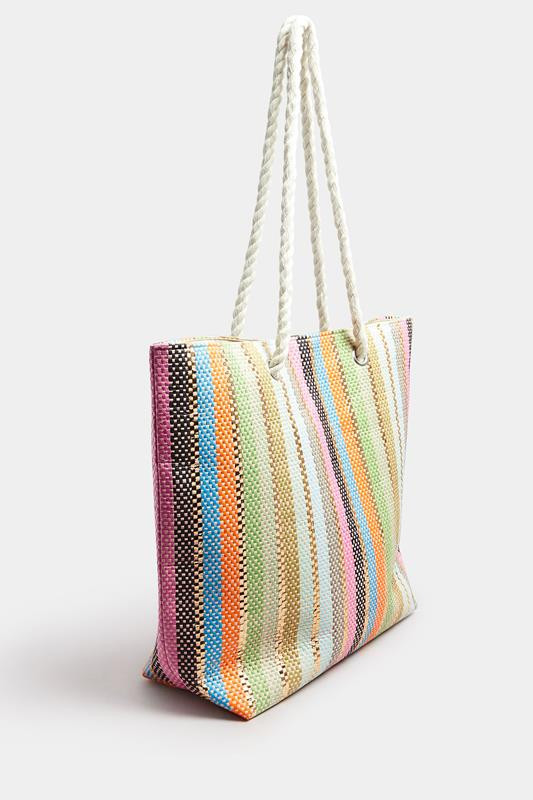 Pink Woven Stripe Tote Bag | Yours Clothing UK