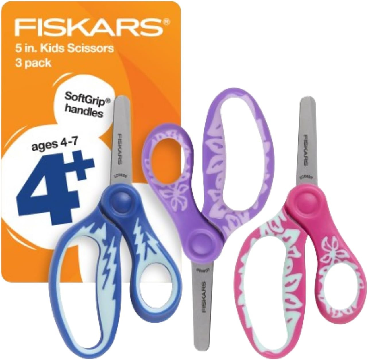 Fiskars 5" SoftGrip Kids Blunt-Tip Safety Scissors, Ages 4-7, Blue, 3-Pack | Amazon (US)
