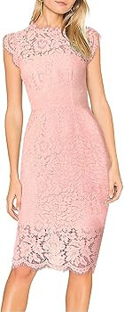 MEROKEETY Women's Sleeveless Lace Floral Elegant Cocktail Dress Crew Neck Knee Length for Party | Amazon (US)