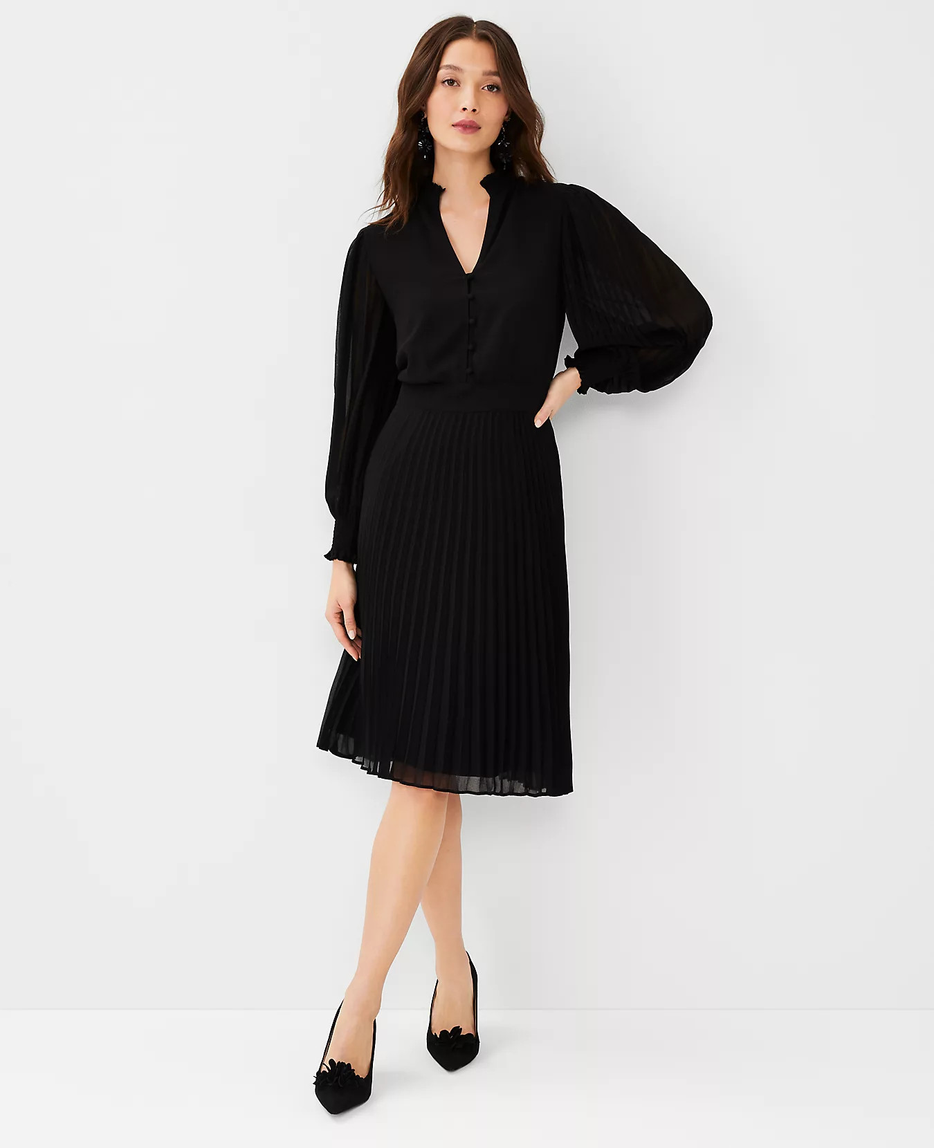 Ruffle Pleated Flare Dress | Ann Taylor (US)