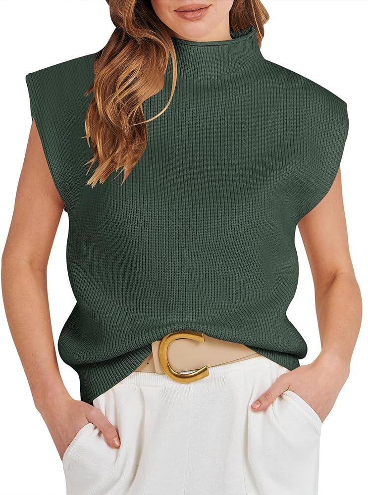LOGENE Women's Sweater Vest Sleeveless Mock Neck Tank Top Ribbed Knit Cap Sleeve Pullover Sweater... | Amazon (US)