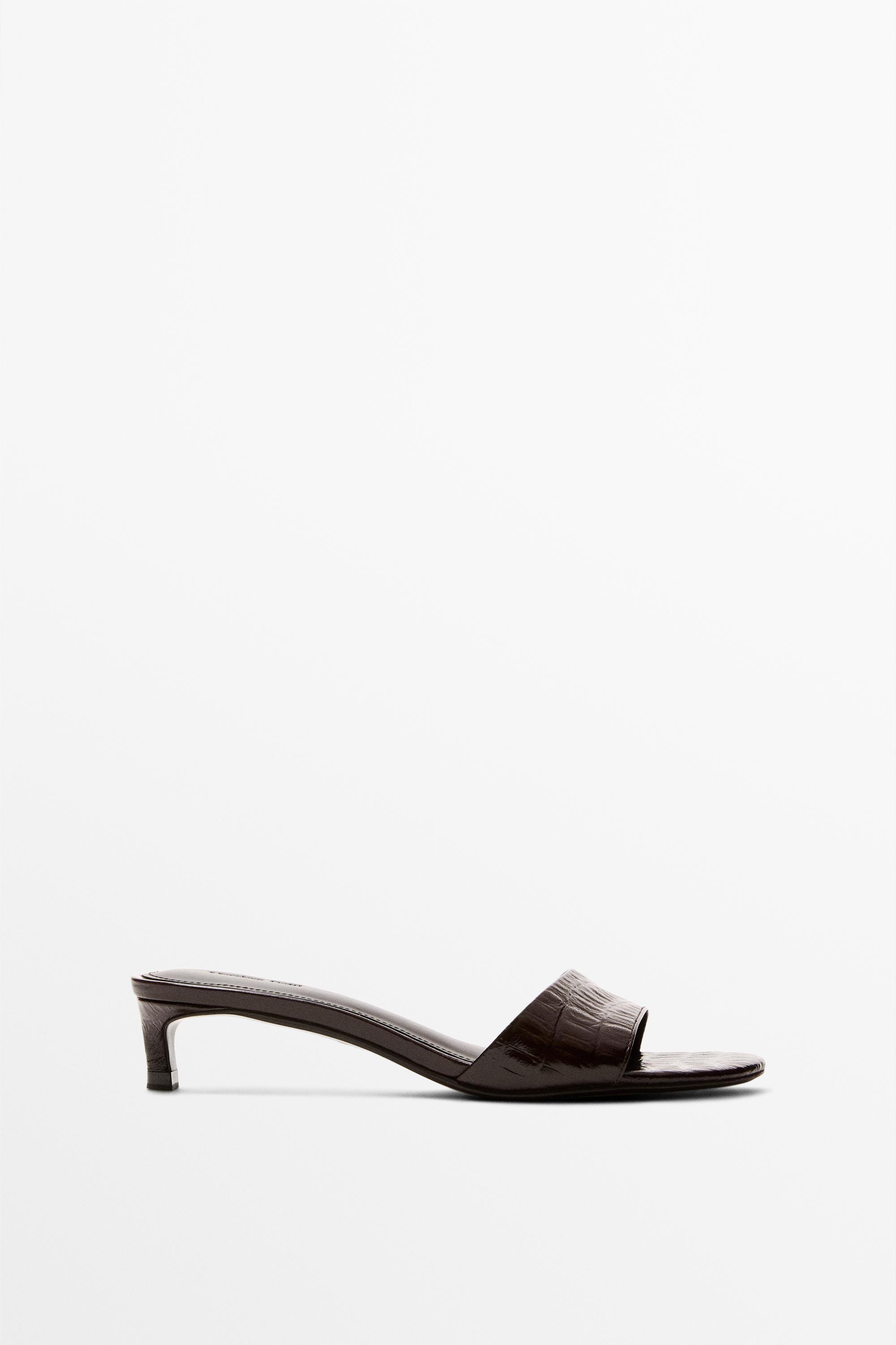 High-heel sandals in embossed leather | Massimo Dutti UK