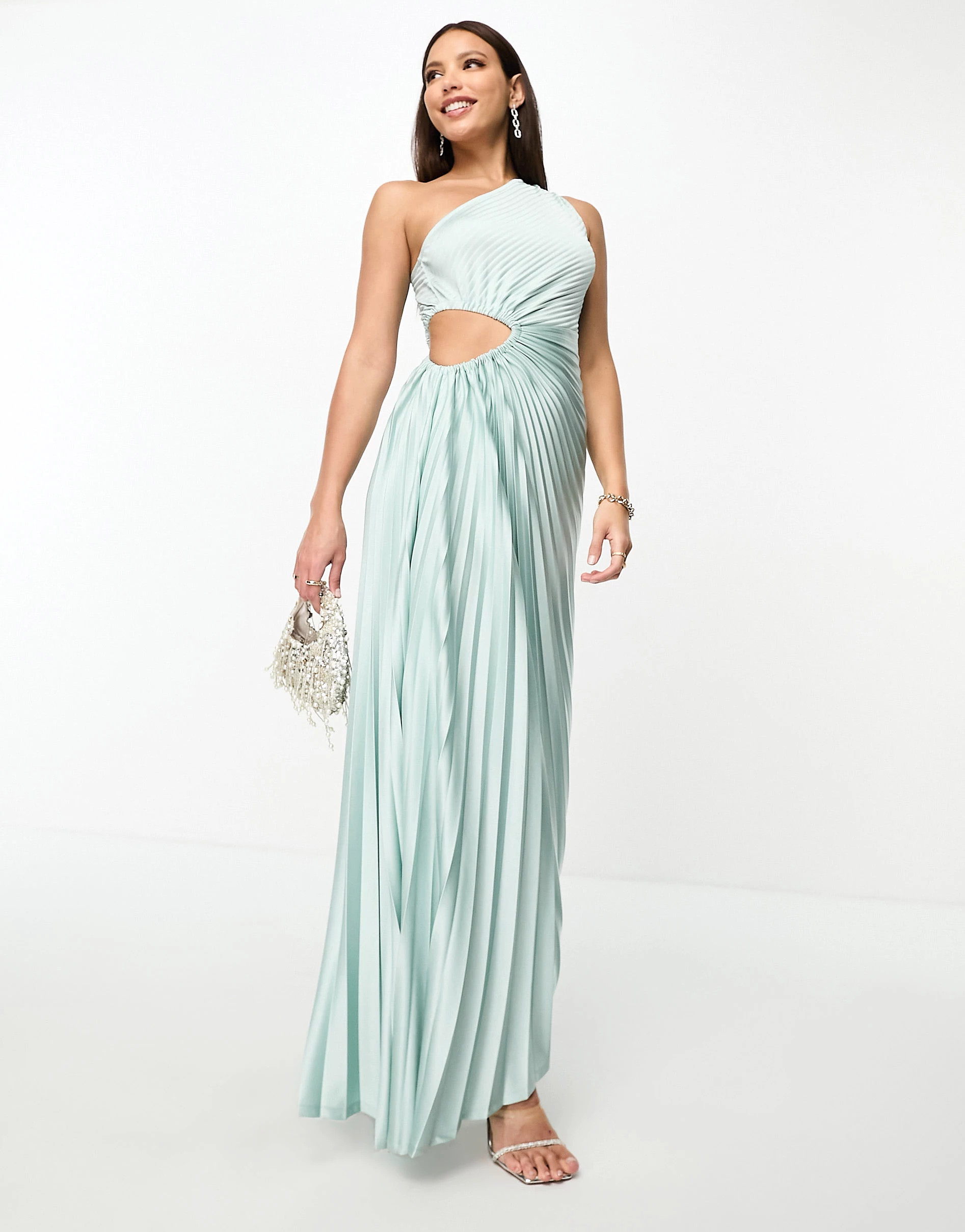 ASOS DESIGN Tall asymmetric cut out pleated midi dress in mint | ASOS (Global)