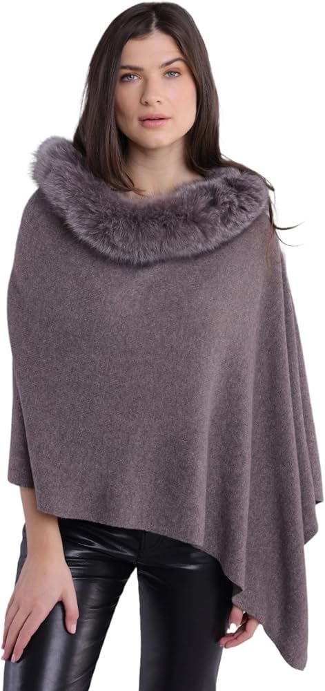 Luxe100% Cashmere Windchill Fox Trim Dress Topper Poncho: One-Size Cashmere Wrap Poncho - Lightwe... | Amazon (US)
