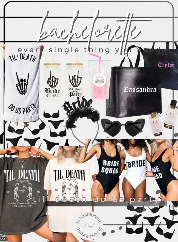 Bachelorette Party: Til’ Death Do Us Party Bachelorette Theme
☠️🖤👰🏻‍♀️🐦‍⬛🥀🍸

#LTKParties #LTKWedding

#LTKMidsize