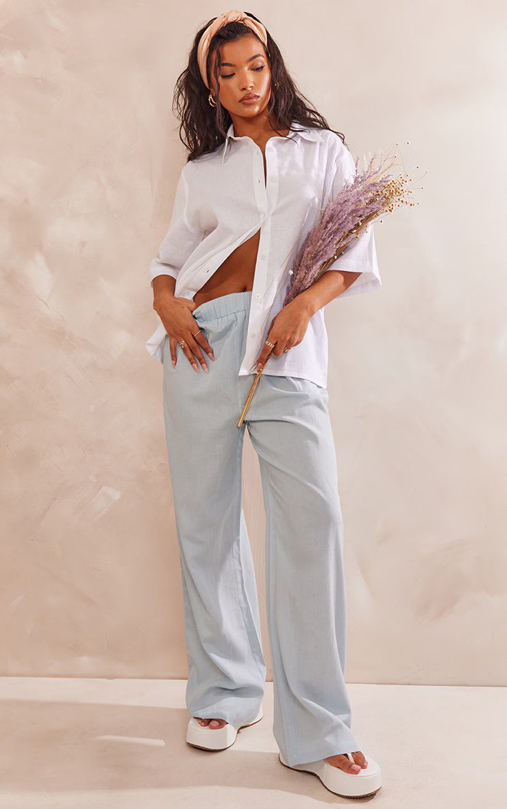 White Oversized Linen Feel Short Sleeve Shirt | PrettyLittleThing UK
