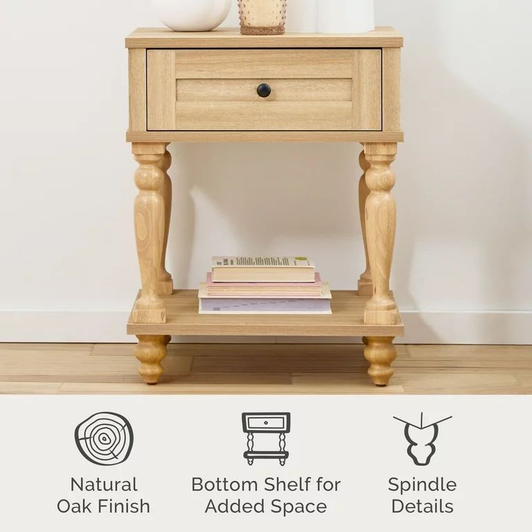 My Texas House Hillcrest Wood Nightstand with Drawer, Light Oak | Walmart (US)