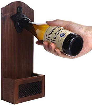 Yagote Bottle Opener with Cap Collector, Vintage Wooden Wall Mounted Beer Opener with Cap Catcher... | Amazon (US)
