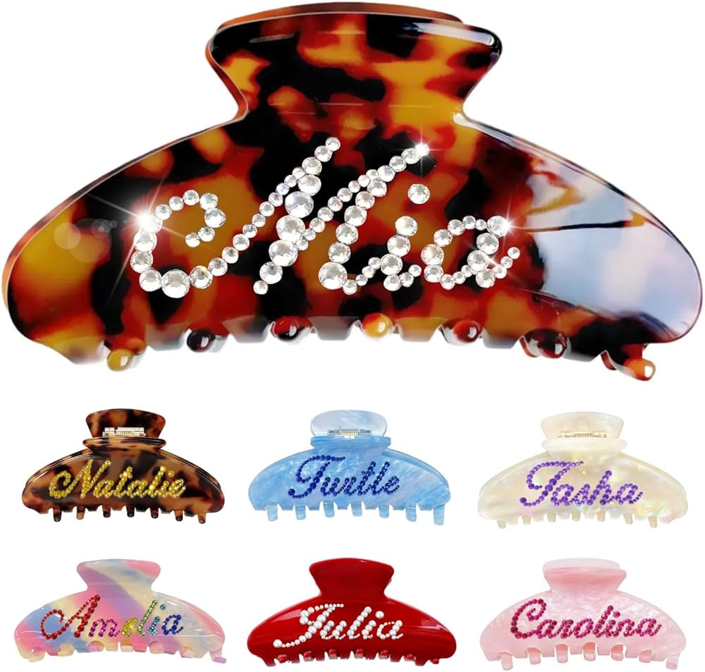Personalized Colorful Name Hair Claw Clips for Women,Custom Hair Clips with Diamond,Cute Hair Acc... | Amazon (US)