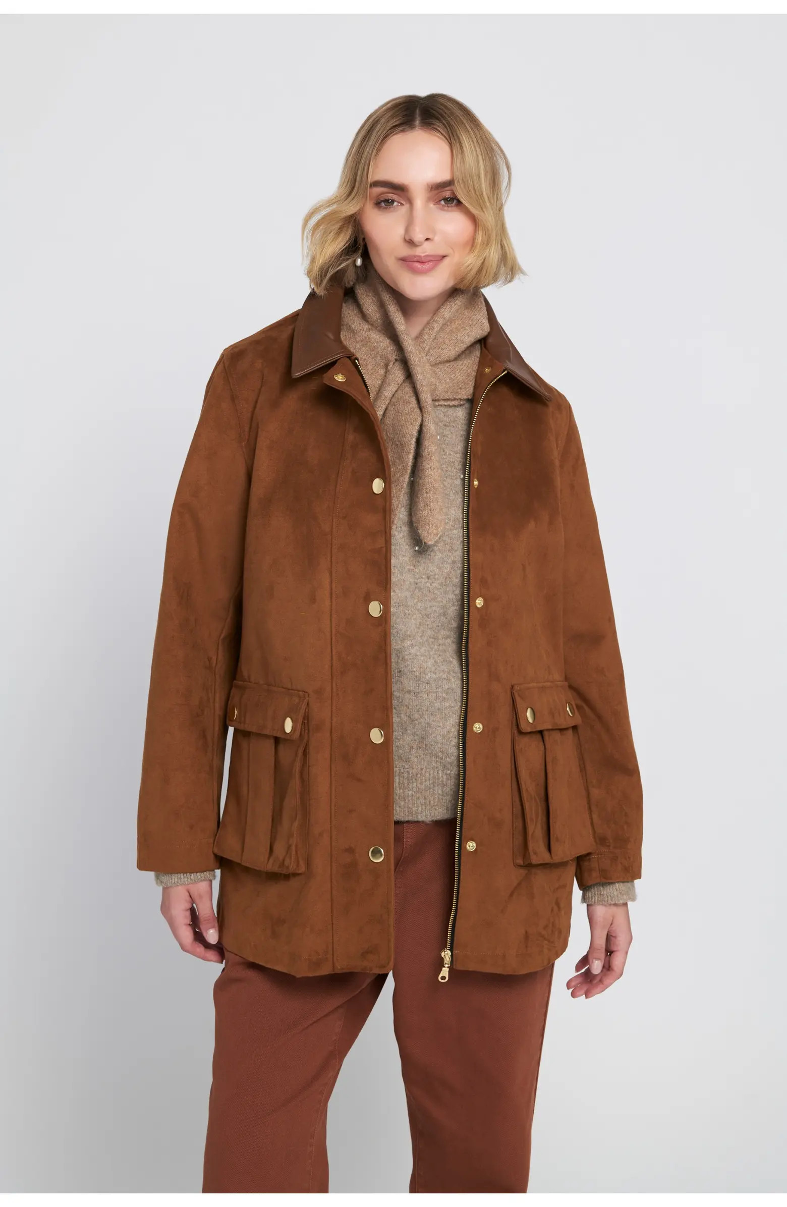 ELLE Collection Faux Suede Barn Jacket Utility Coat | Nordstrom | Nordstrom